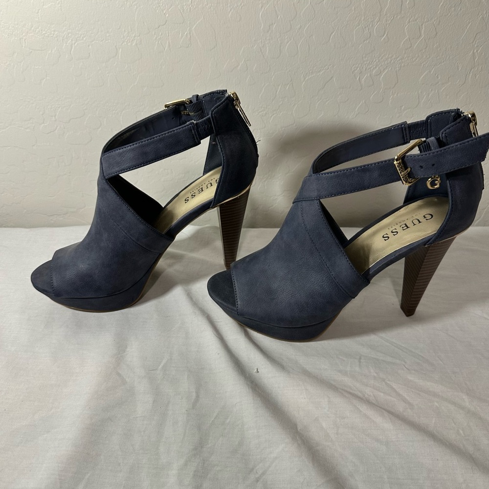 Blue leather guess heels size 8. Never Worn